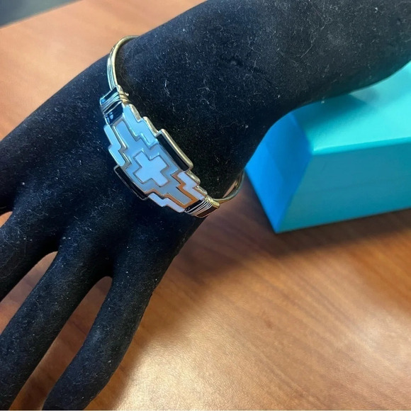 Cross Enamel Gray, White, and Black Gold Tone Bracelet - Picture 4 of 10